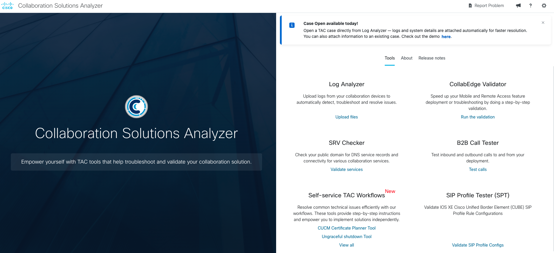 Cisco Collaboration Solutions Analyzer Interface
